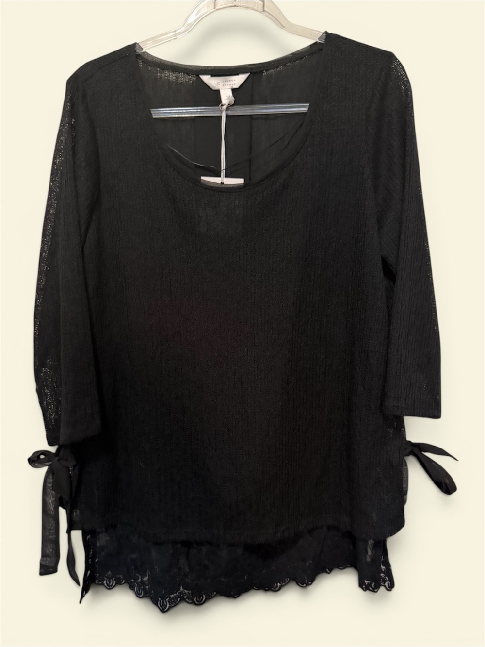 LC Lauren Conrad Black 3/4 Sleeve Scoop Neck Tunic with Lace Hem